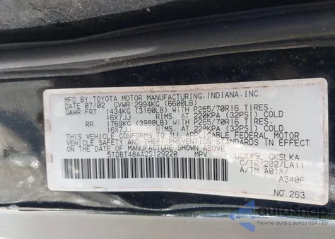 2002 Toyota Sequoia Limited V8 z USA, uszkodzony, nr VIN 5TDBT48A42S129220